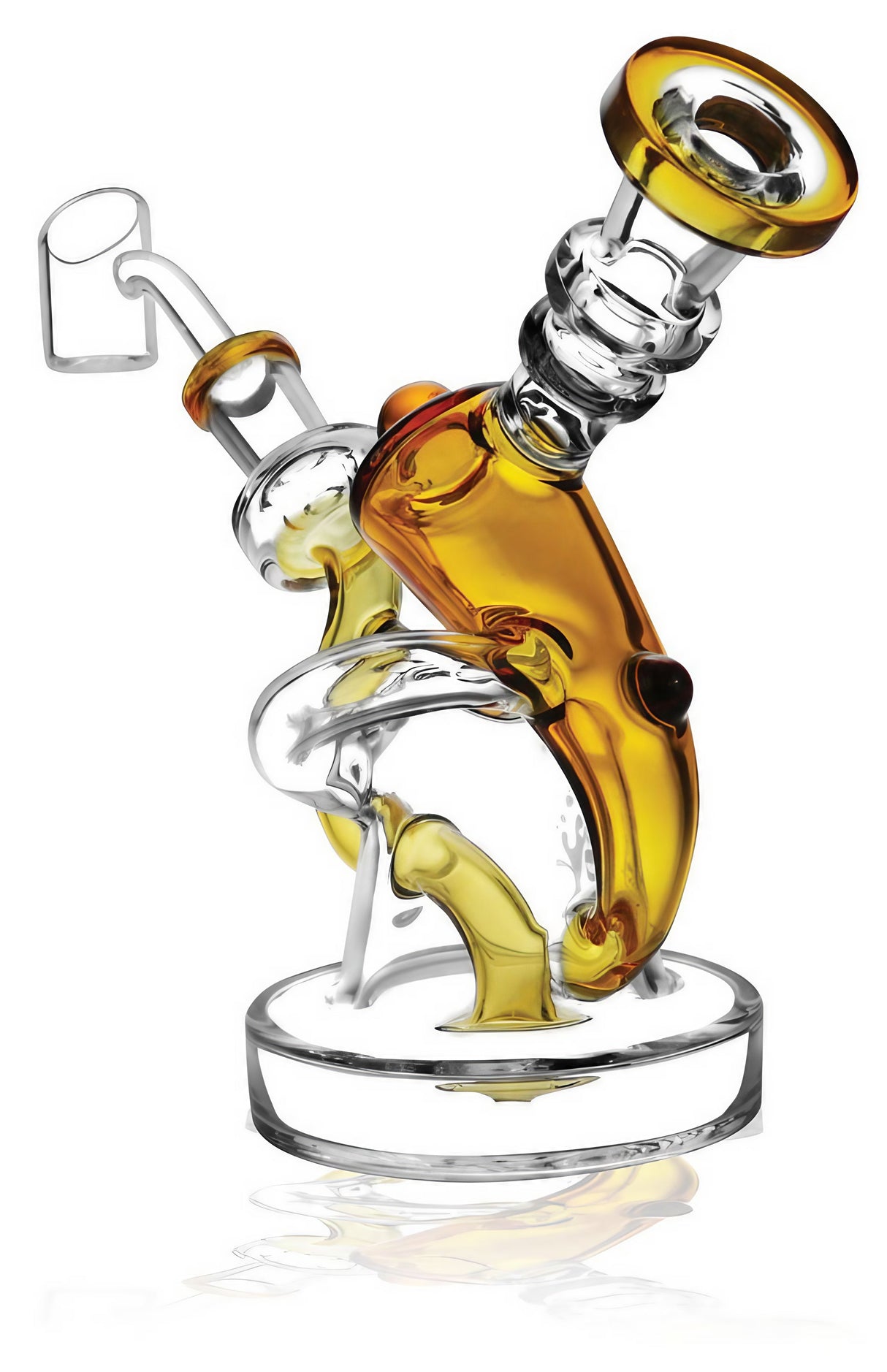 Pulsar Mini Vortex Recycler Rig in Amber, 6.5" Borosilicate Glass, Side View on White Background
