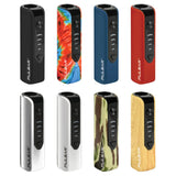 Pulsar Mobi 510 Battery 12 Pack in various colors including black, tie-dye, blue, red, silver, white, camo, and wood finish