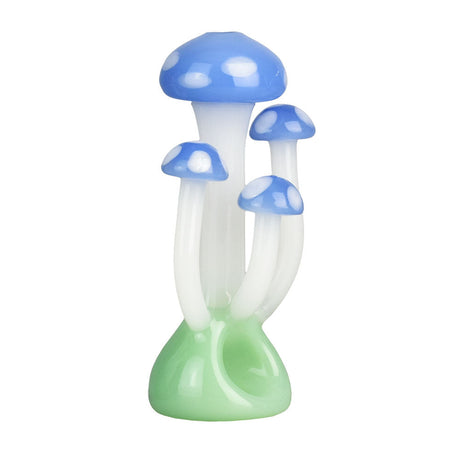 Pulsar Mushroom Family Hand Pipe, Borosilicate Glass, Front View with Colorful Design