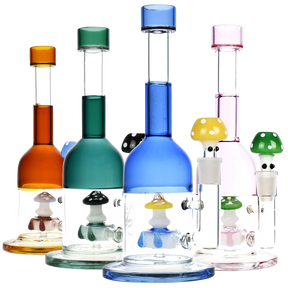 Pulsar Mushroom Perc Water Pipes in various colors with heavy wall borosilicate glass