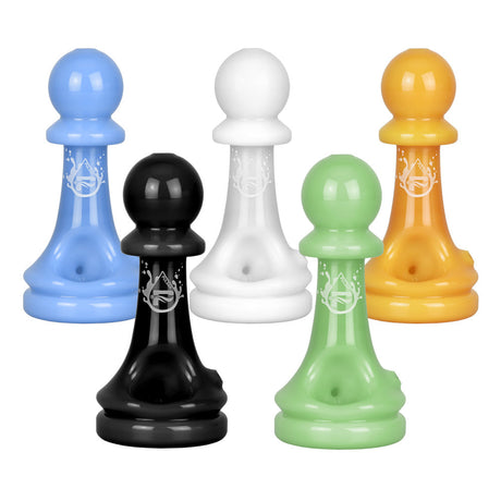 Pulsar Pawn Chess Piece Hand Pipes in Various Colors, Front View, Borosilicate Glass
