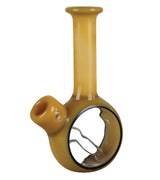 Pulsar Pocket Bubbler in amber, compact borosilicate glass design, front view on white background