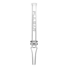 Pulsar Quartz Dab Straw front view on white background, clear quartz glass with sleek design
