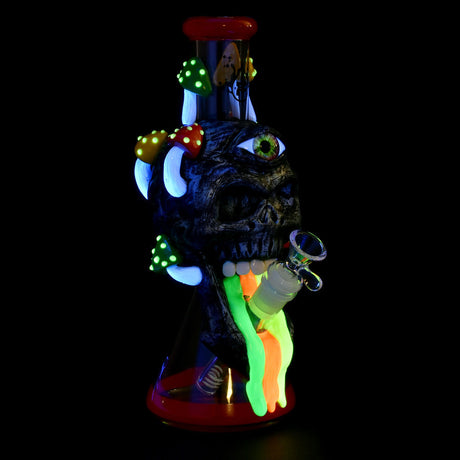 Pulsar Rainbow Puking Skull Beaker Water Pipe with glow-in-the-dark accents, 14mm F