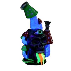 Pulsar Rainbow Puking Skull Water Pipe with Honeycomb Percolator, 9.5" tall, 14mm Female Joint