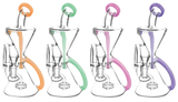 Pulsar Recycler Water Pipes in assorted colors with showerhead percolators, front view on striped background