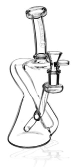 Pulsar Recycler Waterpipe, 9" tall, 14mm female joint, made of Borosilicate Glass, intricate design, front view
