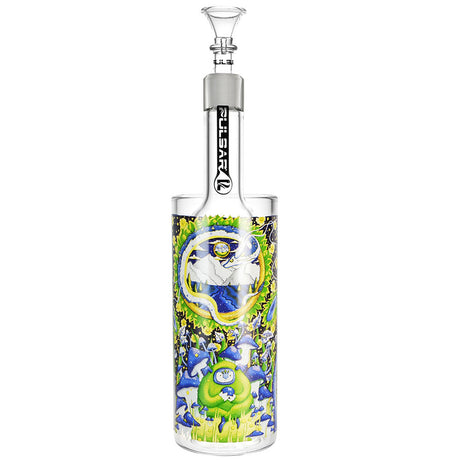 Pulsar Gravity Bong with Intricate Artwork, Borosilicate Glass, Front View on White Background