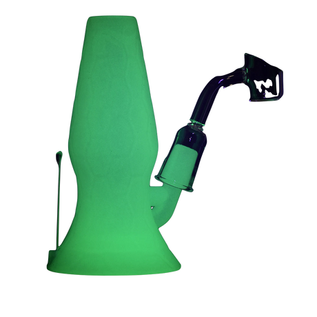 Pulsar RIP Series Mini Lava Flow Dual Rig, 4.5" tall, 14mm male joint, silicone body, side view
