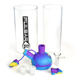 Pulsar RIP Series 11" Silicone Gravity Water Pipe with 14mm Female Joint, displayed with glass tubes and accessories
