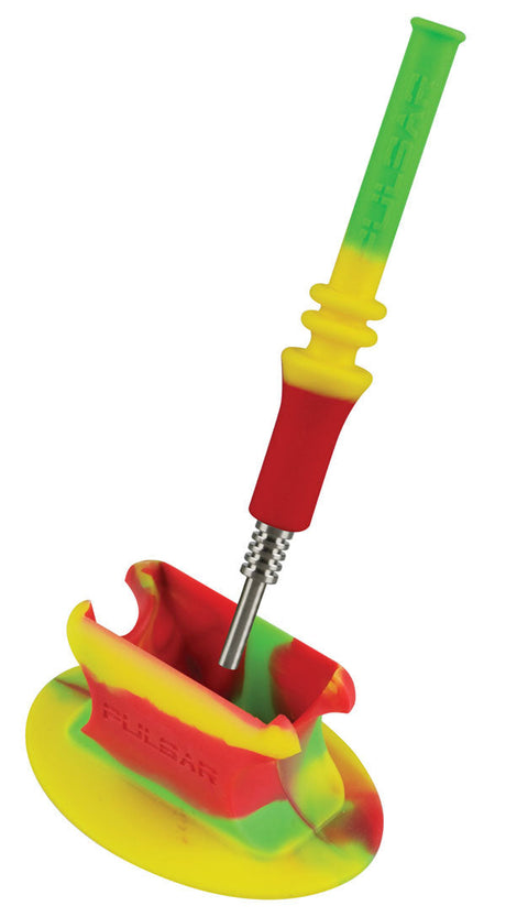 Pulsar RIP Silicone Vapor Straw w/ Stand in Rasta Colors, 6.25" with Titanium Tip