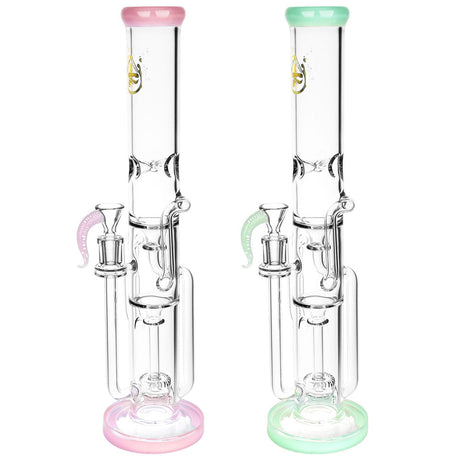 Pulsar Roaring Recycler Water Pipes with pink and green accents, front view on white background