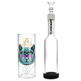 Pulsar Sacred Cat Gravity Bong in Borosilicate Glass, 11.5" height, 19mm female, clear with cat design, side view