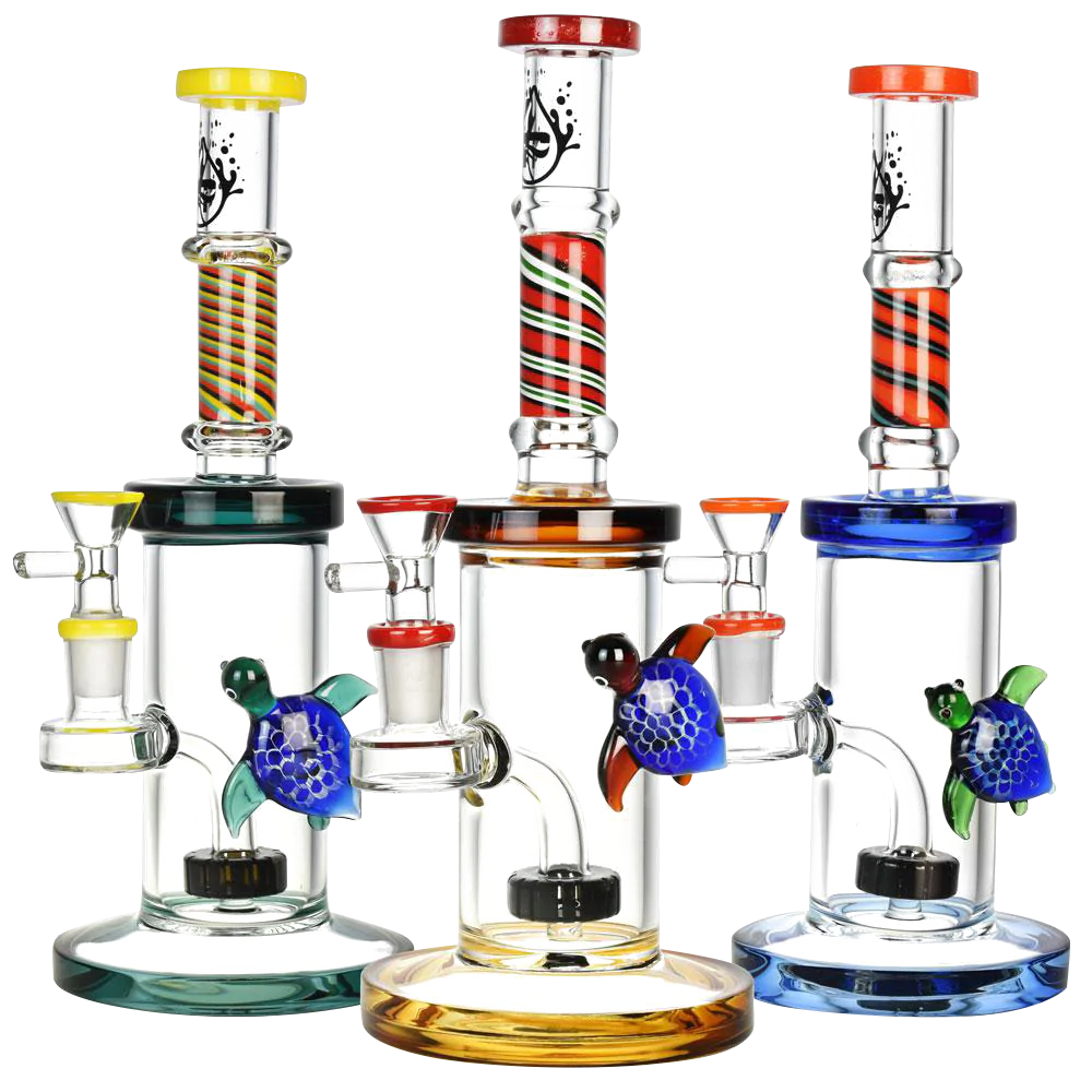 Pulsar Sea Turtle Journey Water Pipes in various colors with showerhead percs, front view