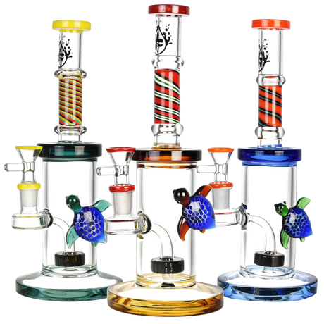Pulsar Sea Turtle Journey Water Pipes in various colors with showerhead percs, front view