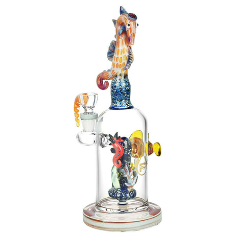 Pulsar Seahorse Ocean Reef Water Pipe, 10.75" tall, 14mm female joint, front view on white background