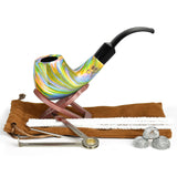 Pulsar Shire Pipes Bent Apple Rainbow Tobacco Pipe with accessories on white background