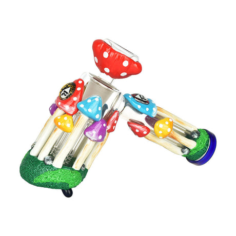 Pulsar Shroom Forest Bubbler Pipe, 8", 19mm Female Joint, Colorful Mushroom Design, Top View