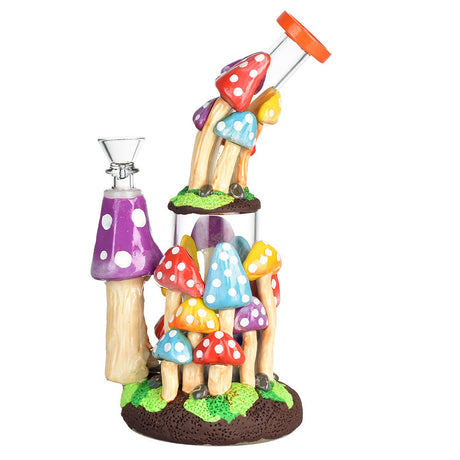 Pulsar Shroom Forest Water Pipe, 9" tall, 14mm female joint, honeycomb perc, front view