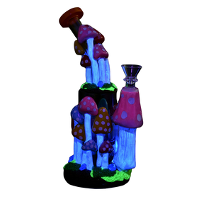 Pulsar Shroom Forest Water Pipe, 9" tall, 14mm female joint, with honeycomb percolator, front view