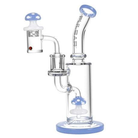 Pulsar Shroom Rig Set with angled mouthpiece, blue accents, and carb cap, 14mm F, front view