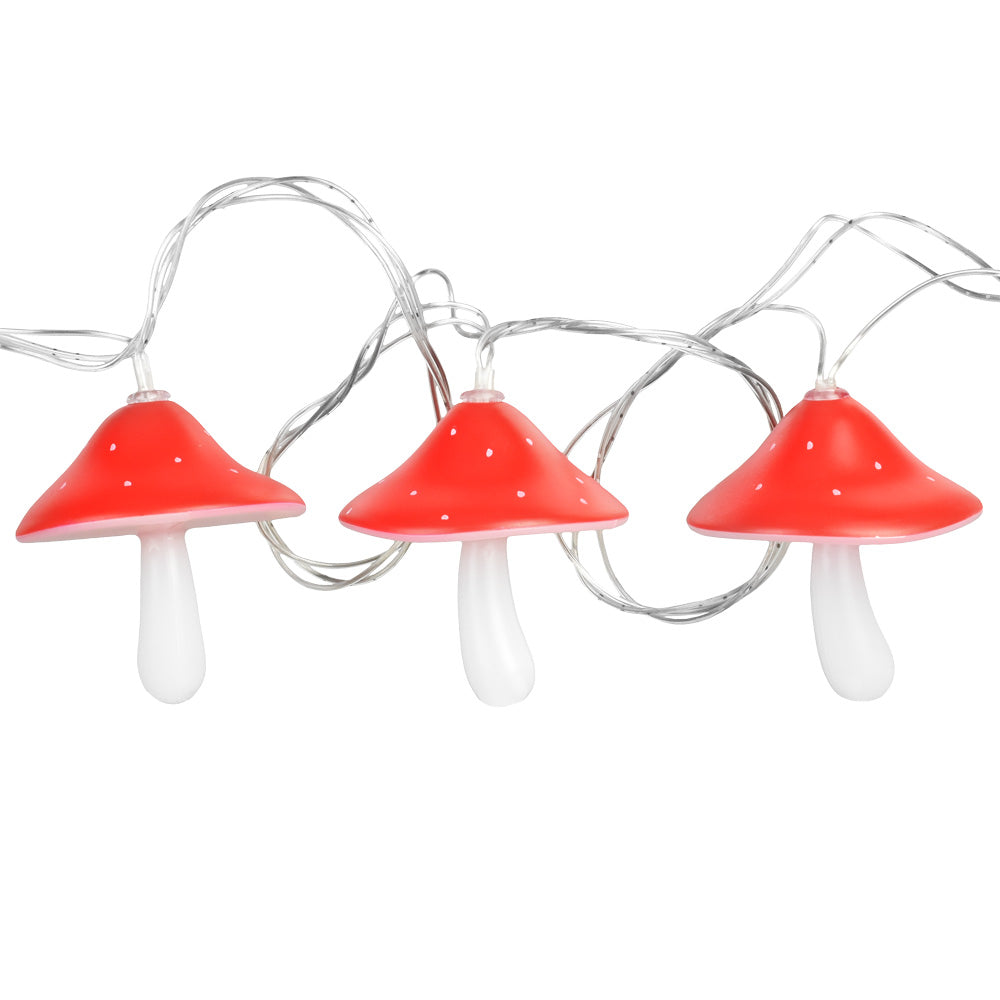 Pulsar Shrooming LED String Lights, 12ft with Red Mushroom Caps, Front View