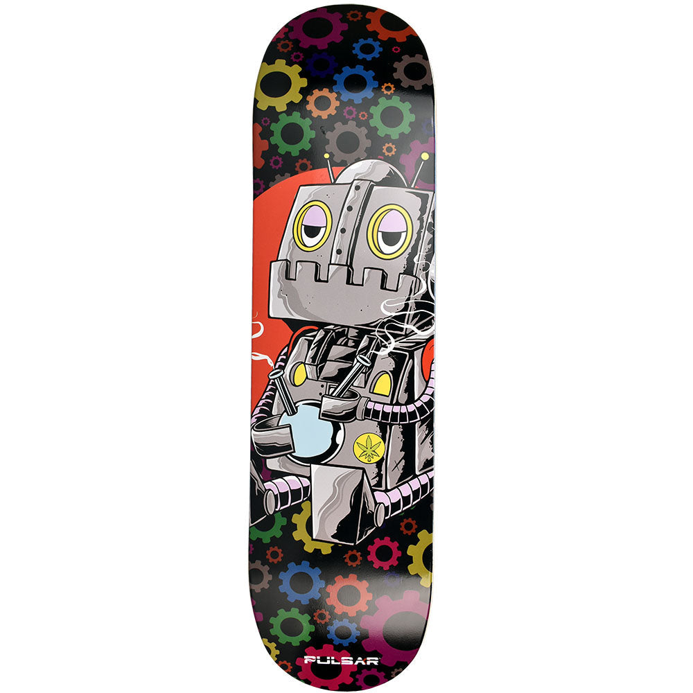 Pulsar SK8 Deck DopeBot Grinder - Front View with Colorful Gear Graphics