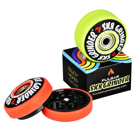 Pulsar SK8 Grinder with vibrant skate wheel design, portable 2.2" diameter, perfect for on-the-go