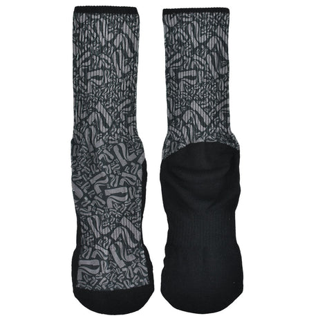Pulsar Camo Socks in black and grey, front view on white background, comfortable apparel