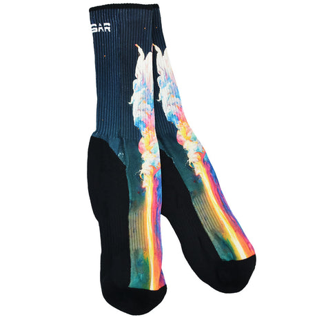 Pulsar Unicorn Liftoff Socks with vibrant launch design, front view on white background