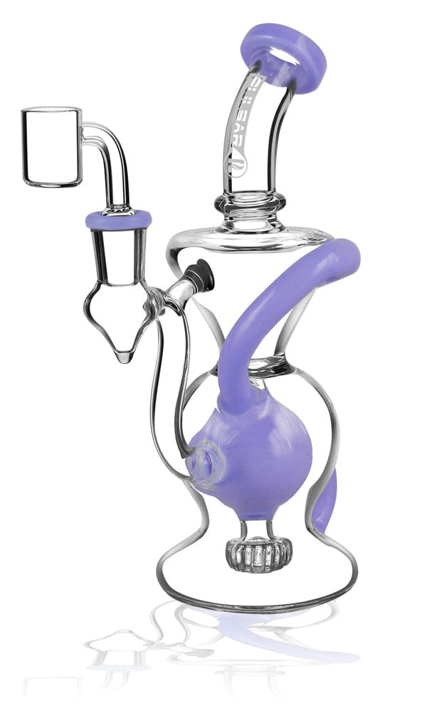 Pulsar Solid Ball Recycler Rig in Assorted Colors, 8.5" tall with a 14mm Female Joint, Front View