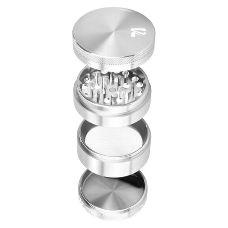 Pulsar Solid Top Aluminum Grinder, 4-piece, with textured grip and storage chamber, front view