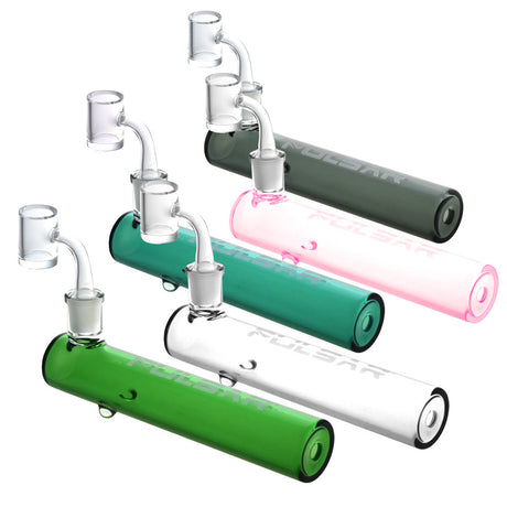 Pulsar Borosilicate Glass Steamroller Pipes in Green, Pink, Black, and White with 14mm Female Joints