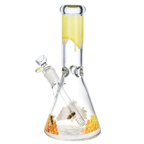 Pulsar Sweet Nectar Full Wrapped Beaker Water Pipe, 10.5", Honeycomb Design, Front View