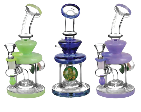 Pulsar Teardrop Mini Bongs with Marbles, Showerhead Percolator, Front View