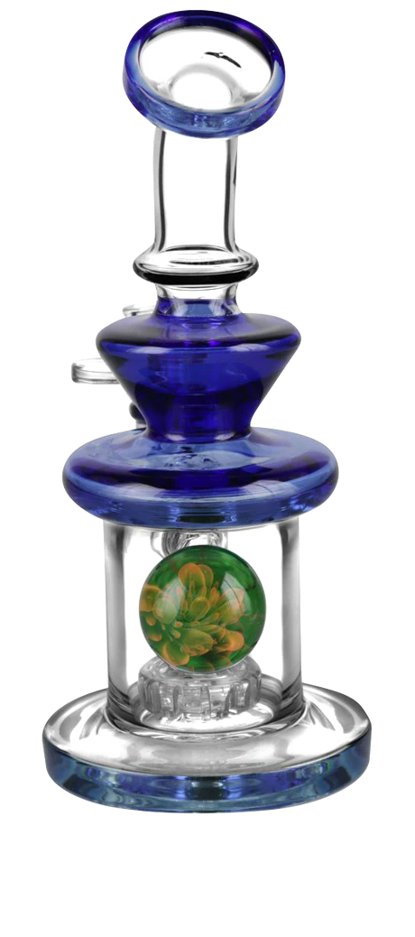 Pulsar Teardrop Mini Bong with blue accents and marble detail, front view on white background