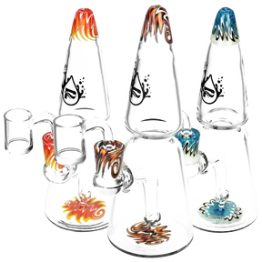Pulsar Two Tier Rocket Cone Rigs in various colors with 90-degree joints, compact design, for concentrates