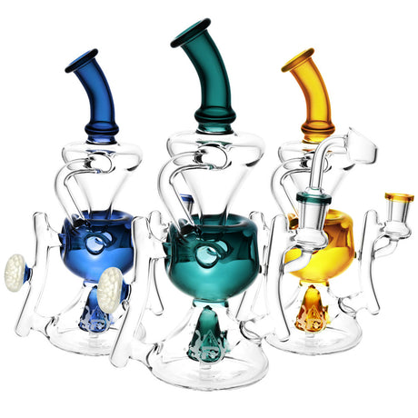 Pulsar Ultra Glass Egg Recycler Dab Rigs in assorted colors with 14mm female joint, front view