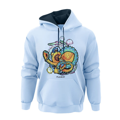 Pulsar Ultra Soft Blue Hoodie with Psychedelic Octopus Design - Front View