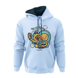 Pulsar Ultra Soft Pullover Hoodie in Blue featuring a Psychedelic Octopus design, front view on white background