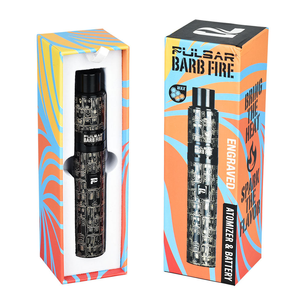 Pulsar Barb Fire Kit with Boho Faces design, 1450mAh, front view with packaging