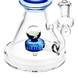Pulsar Vase Opal Rig with intricate blue accents, 9" tall, 14mm female joint - front view on white background