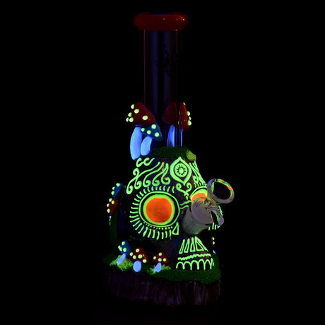 Pulsar Voodoo Skull Beaker Water Pipe with glow-in-the-dark accents, 10.25" tall, front view