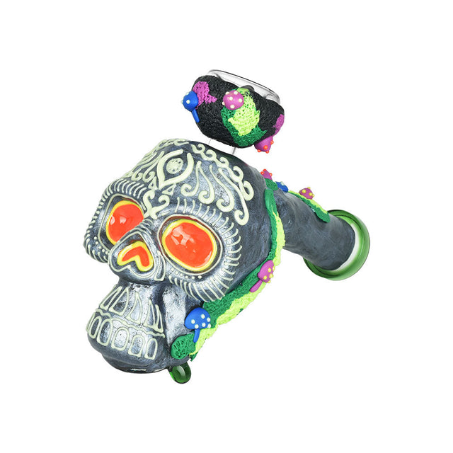 Pulsar Voodoo Skull Bubbler Pipe, 8" Borosilicate Glass, 19mm Female - Top Angle View