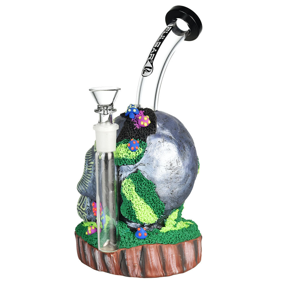 Pulsar Voodoo Skull Water Pipe, 9-inch, 14mm Female Joint, Honeycomb Percolator, Front View