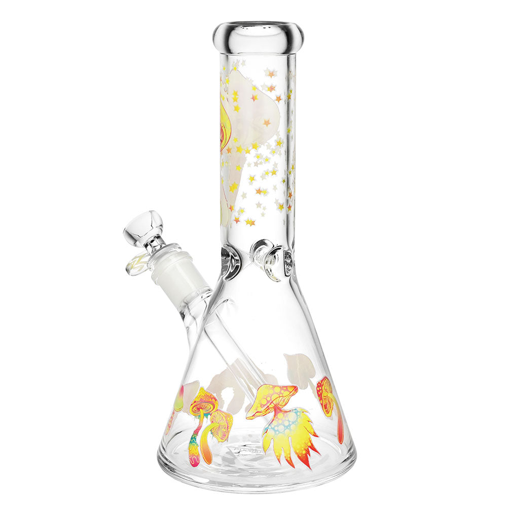 Pulsar Watchful Shrooms Beaker Water Pipe, 10.5" with 14mm Bowl, Borosilicate Glass, Front View