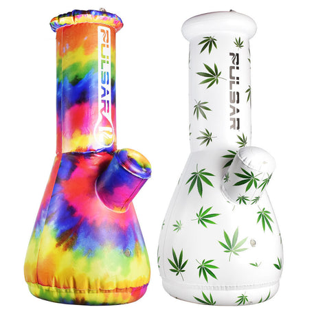 Pulsar Water Pipe Inflatable Bongs in Tie-Dye and Cannabis Leaf Designs - Front View
