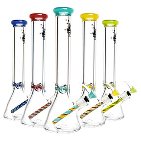 Pulsar Borosilicate Glass Water Pipes with Worked Downstem in Various Colors, Front View