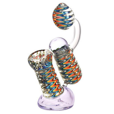 Pulsar Wig Wag Double Bubbler, Borosilicate Glass with Colorful Design, Angled Side View