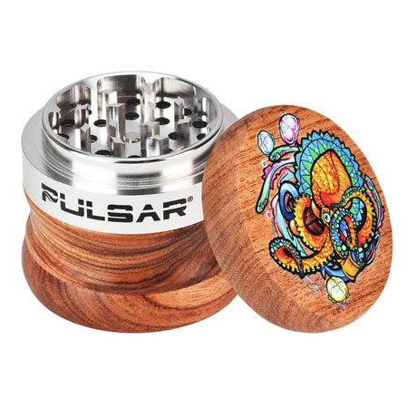 Pulsar 4pc Wood/Aluminum Grinder with Psychedelic Octopus Design - 2.5" Diameter